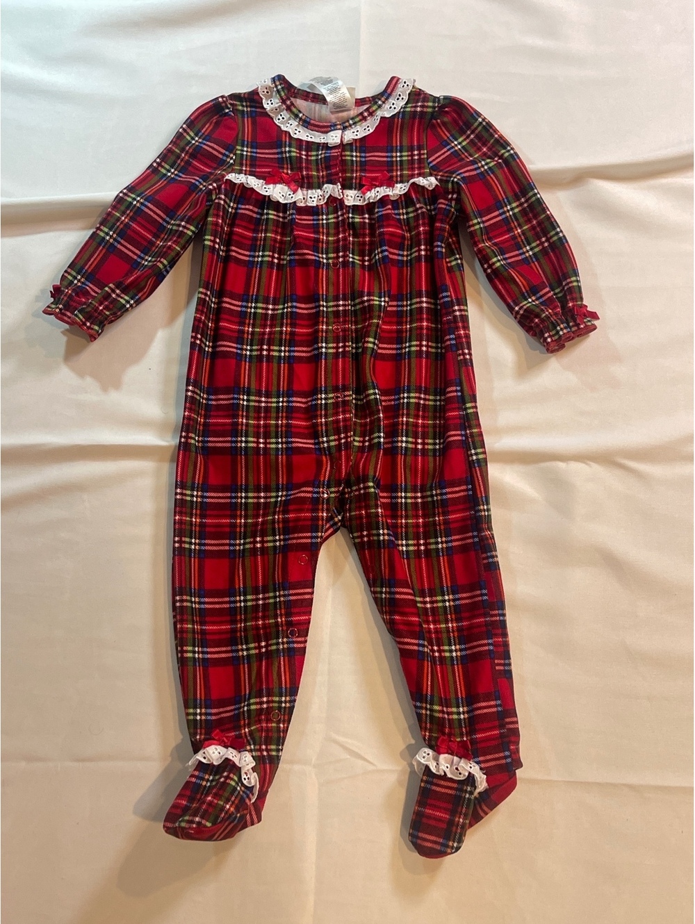 Girls Little Me 12M Flannel Pattern Footed One-Piece Pajamas